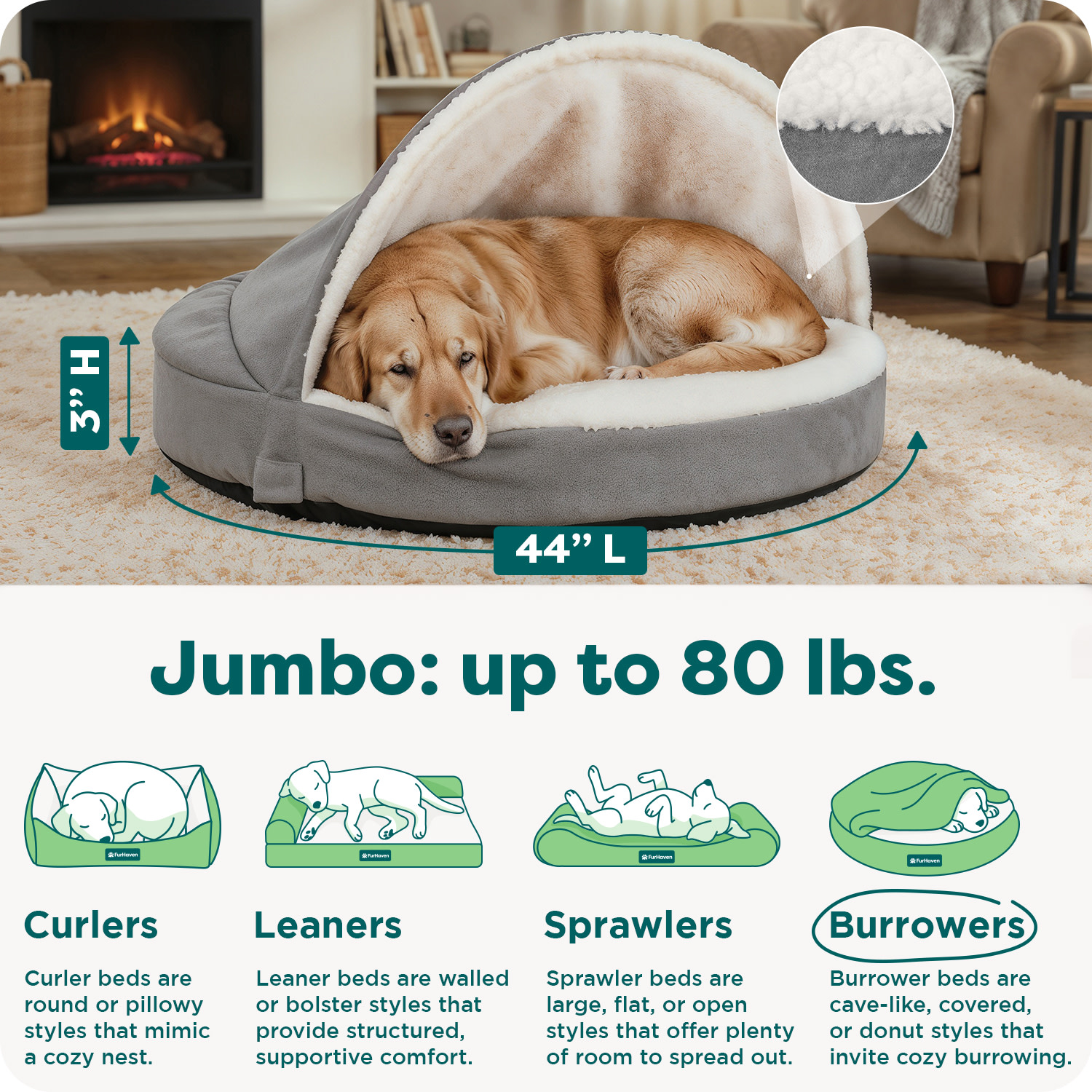 Furhaven 44-Inch Round Orthopedic Snuggery Dog Bed photo 3