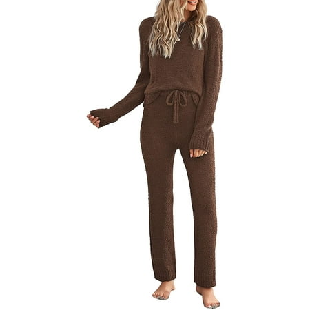 luvamia Women 2 Piece Knit Pajamas Set Long Sleeve Tops & Pants PJs Loungewear Sleepwear, Size S-2XL