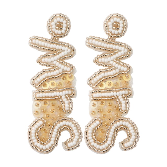 Pendientes colgantes hechos a mano con cuentas para novia y boda, aretes bohemios con letras para novia, joyería para mujeres y niñas