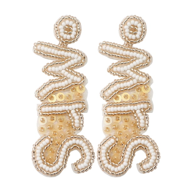 Pendientes colgantes hechos a mano con cuentas para novia y boda, aretes bohemios con letras para novia, joyería para mujeres y niñas