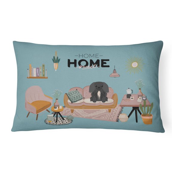 Carolines Treasures CK7952PW1216 Black Pekingese Sweet Home Canvas Fabric Decorative Pillow 12H x16W multicolor