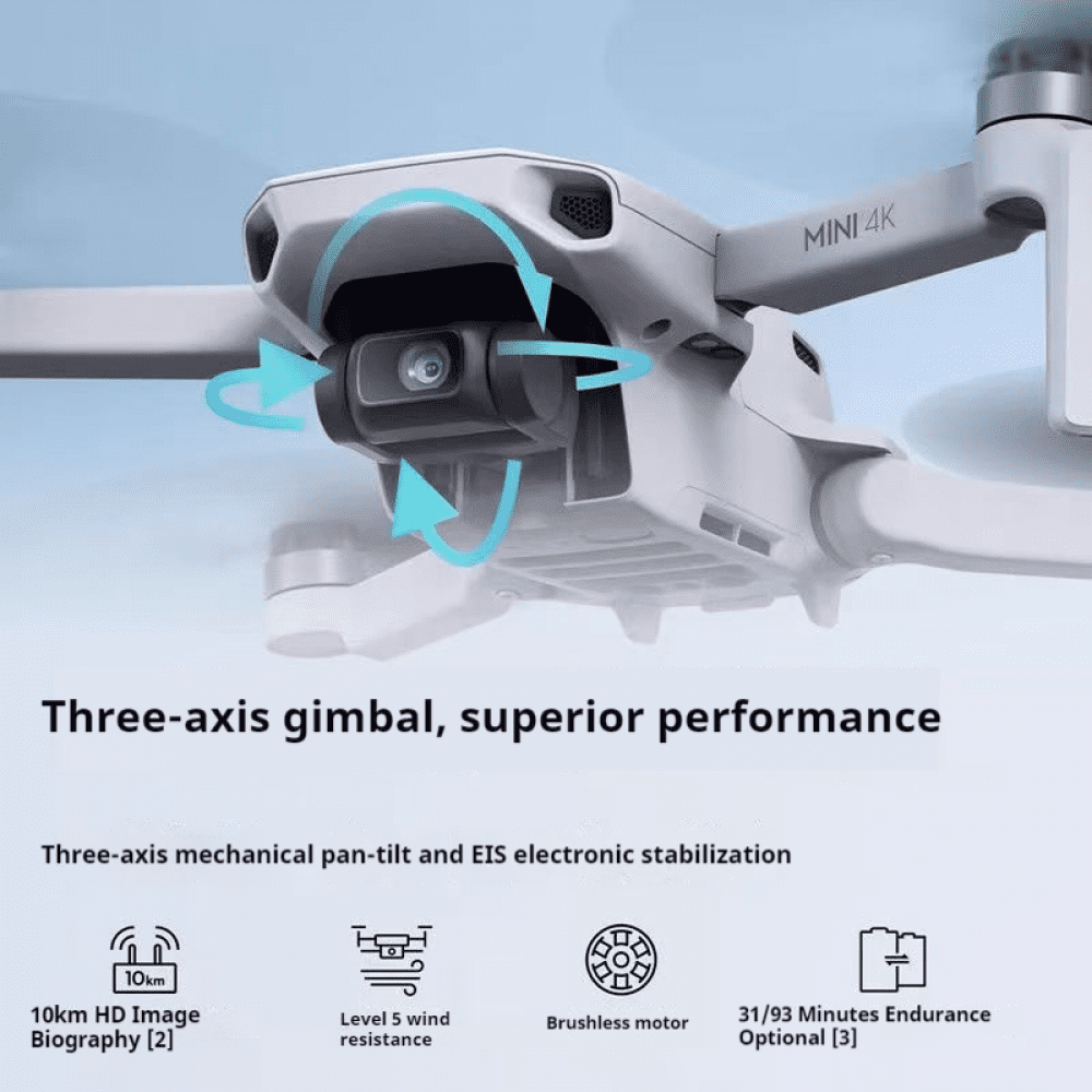 DJI Mini 4K HD Aerial Drone, weighs less than 249 grams, 3-axis gimbal stabilization, 10km video transmission, auto-return, 3 Batteries