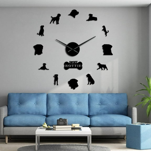 Dog Breed Guard Dog Rottweiler Large Wall Clock DIY Contemporary Clock Watch I Love My Rottie Home Decor Gift For Dog Lovers(Black,27inch)