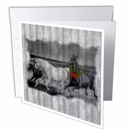 Pottery Barn Wreaths - 3dRose Western Wild Horses on Faded Gray Barn Wood with Christmas Wreath, Greeting Cards, 6 x 6 inches, set of 12