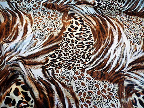 Discount Fabric Charmeuse Silky Bridal Satin Apparel Cheetah Tiger Big Cat CS21 