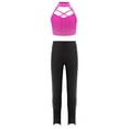 thumbnail image 3 of Hansber Kids Girls Figure Skating Rhinestones Outfit Sparkle Gymnastics Dance Crop Tops with Pants Set Hot Pink 8, 3 of 5