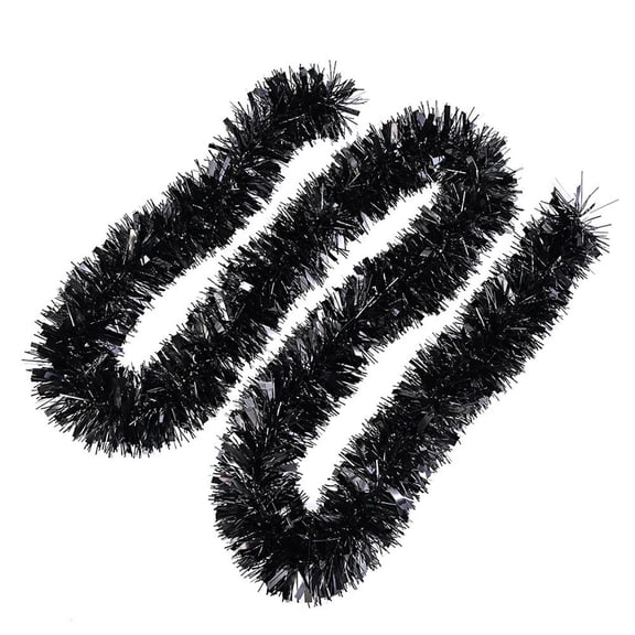 5.56 Ft Black Tinsel Garland,Shimmer Lightweight Flexible Accent for Party Fireplace Home Office Halloween Decoration