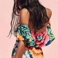 thumbnail image 3 of WREESH Women'S Peony Flower Print Ruffle One Shoulder Split Swimsuit Bikini, 3 of 3