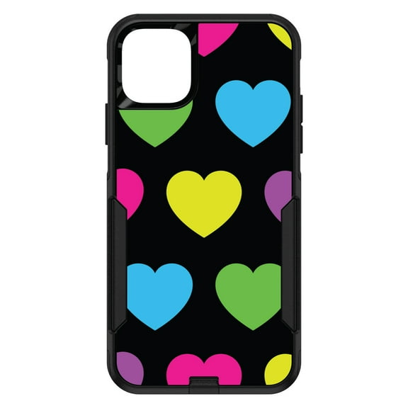 DistinctInk Custom SKIN / DECAL compatible with OtterBox Commuter for iPhone 11 Pro MAX (6.5" Screen) - Black Multi Color Hearts