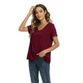 thumbnail image 5 of WBQ Women Shirts V Neck Short Sleeve Cotton Tops T-Shirt Basic Tees, 5 of 8