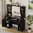 thumbnail image 3 of VEANERWOOD Farmhouse Makeup Vanity Table with Mirror and Led Lights, 45"W Vanity Desk with Glass Door & Large Drawer and Storage Cabinet, Adjustable Shelves, 3 of 10