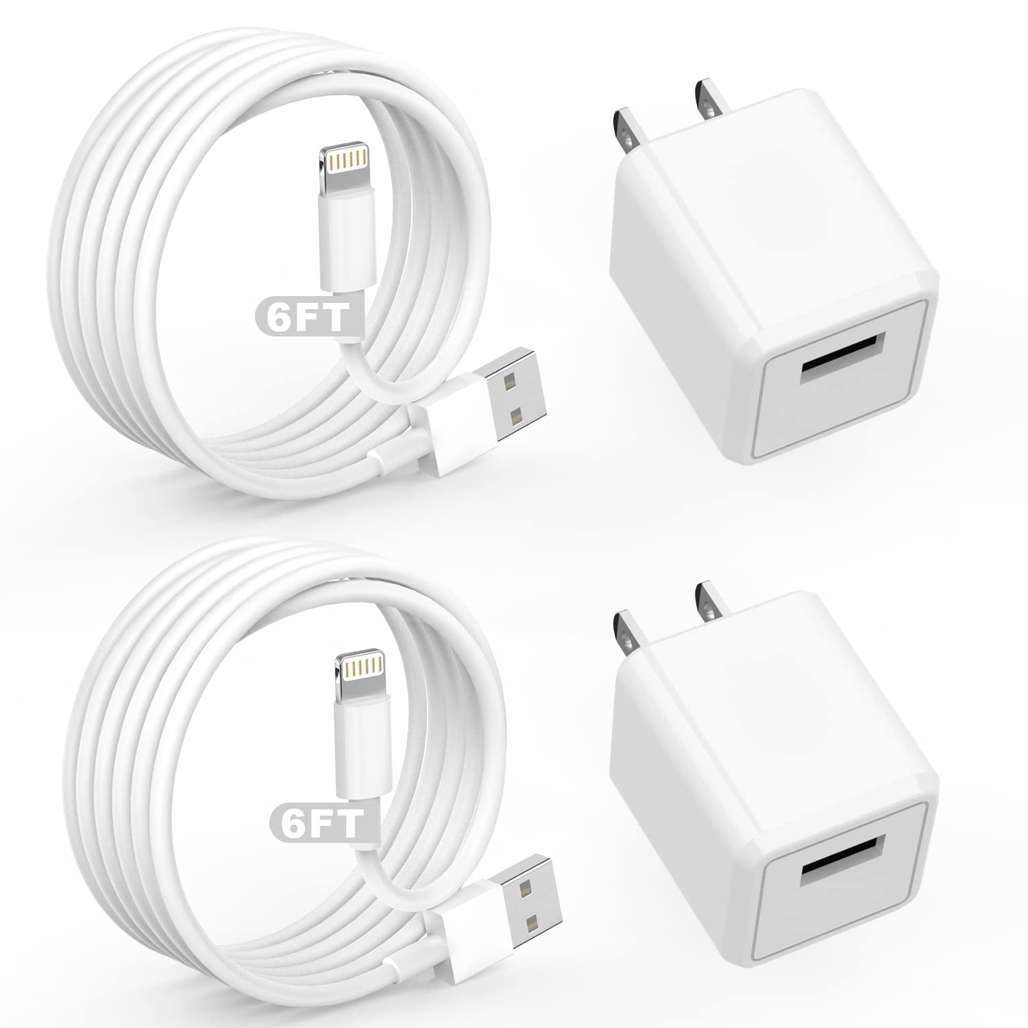 Phone Charger Cube Travel 2Pack with 6FT Lightning Cable, 5W Fast Charging USB Wall Plug Adapter Compatible with iPhone 14/13/12/11/Pro Max, iPad, AirPods