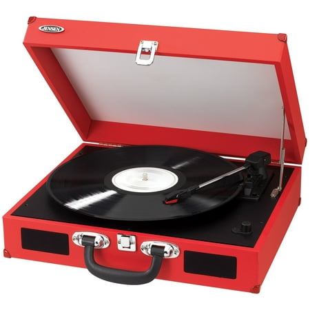Jensen Portable 3-Speed Stereo Turntable with Built-In Speakers, Fully Automatic Return Arm & Auxiliary Input Jack, USB Port with Cables, All Software for Recording, Editing, and Converting to MP3