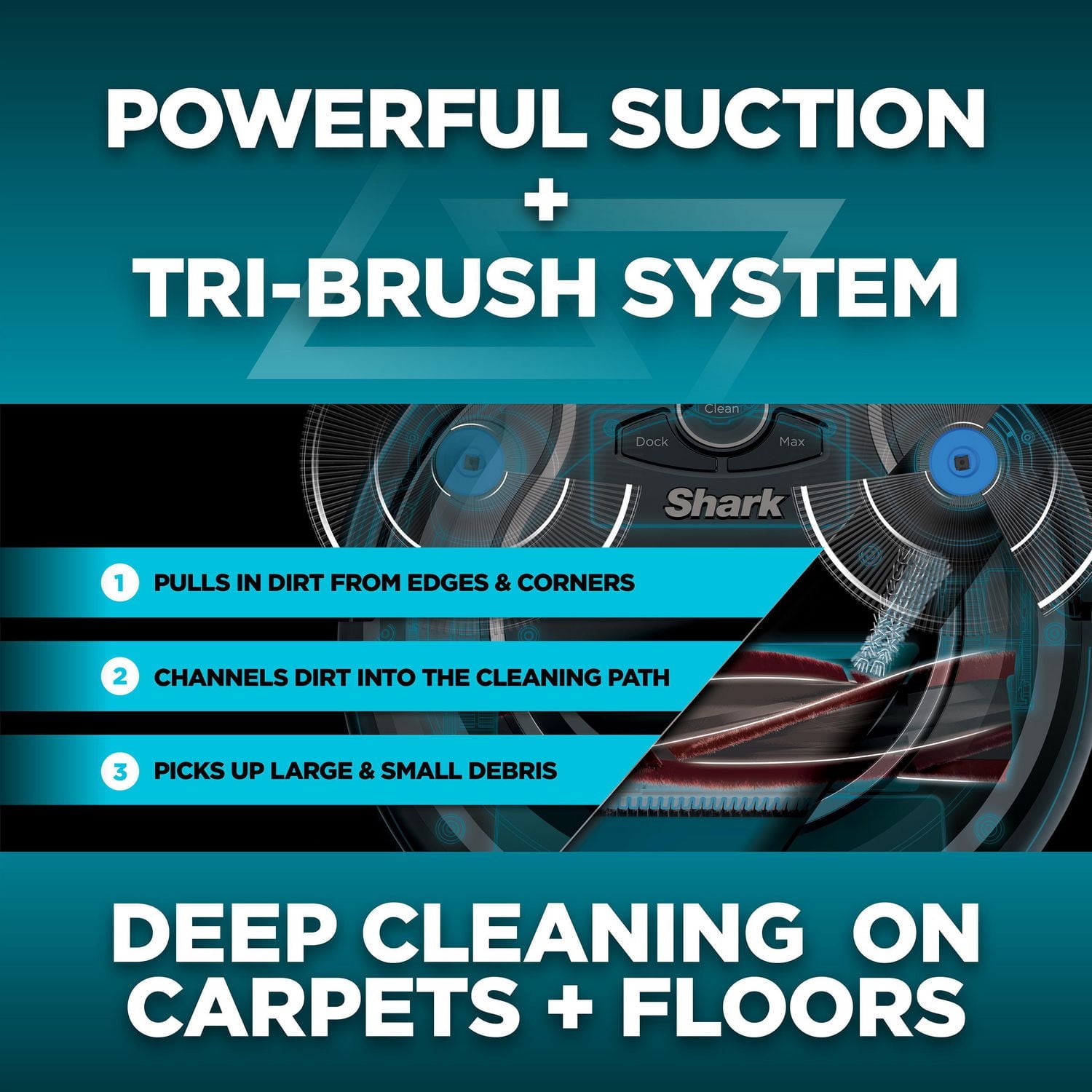 Shark RV750CA, Aspirateur ION Robot a connectivité Wi-Fi et commande vocale, Noir, 35W