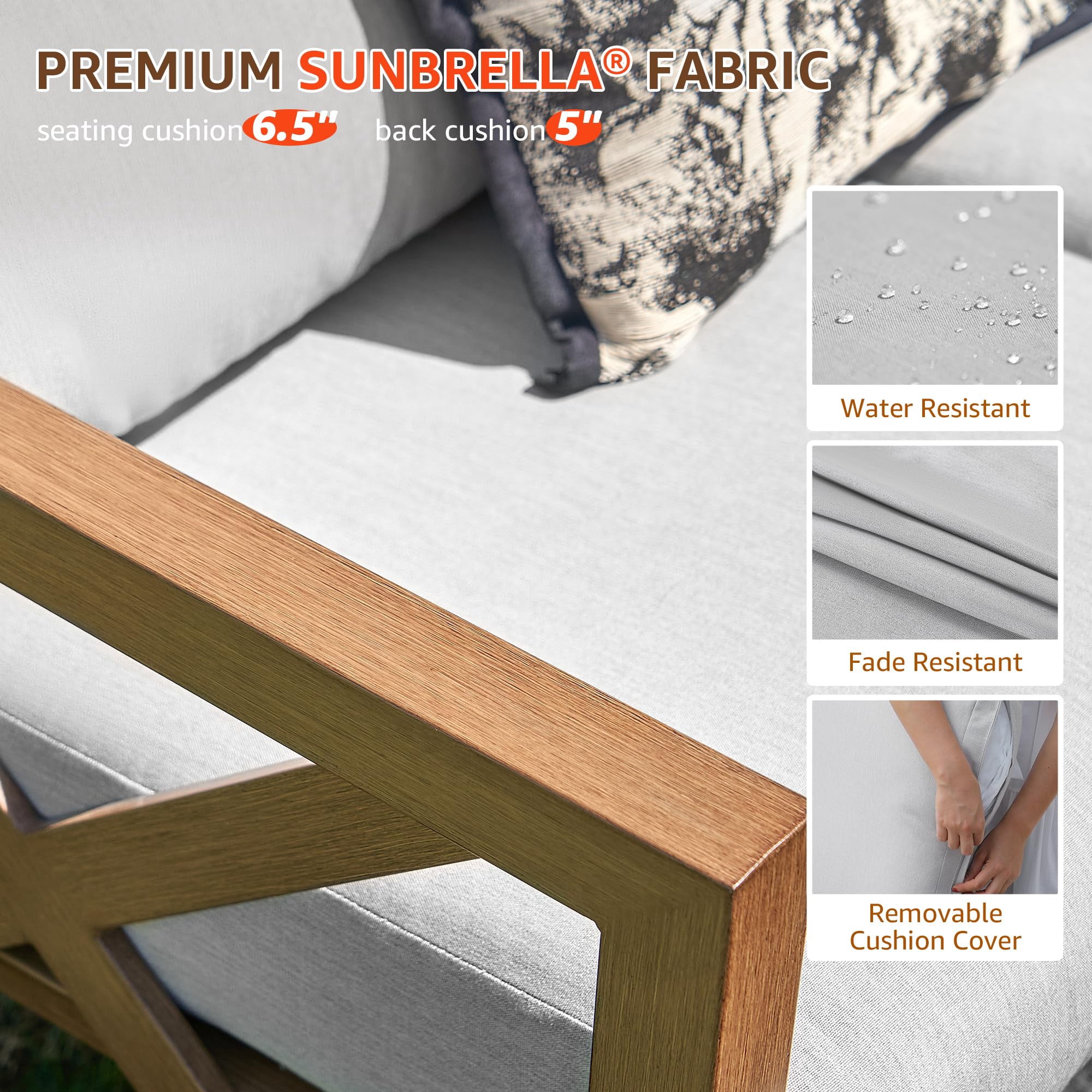 NATURAL EXPRESSIONS 6 Pieces Patio Furniture Sets,Sunbrella Outdoor Furniture Sets Patio L Shape Sectional Couch Sofa Patio Conversation Sets with 6.5" Grey Cushions