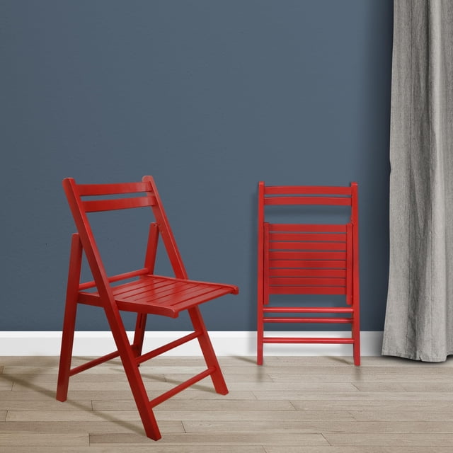 Juego de sillas plegables de madera para uso casual, 2 unidades, color rojo