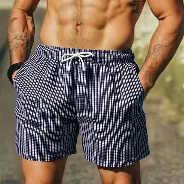Ceisia Summer Men's Casual Checkered 5 Inch Beach Shorts Quick Dry Drawstring Waist Swim Trunks with Pockets Dark Blue M Gifts