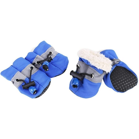 Dog Boots  4Pcs/set Non-slip Puppy Shoes Waterproof Dog Paw Protector Soft Cotton Padded(M-Blue)