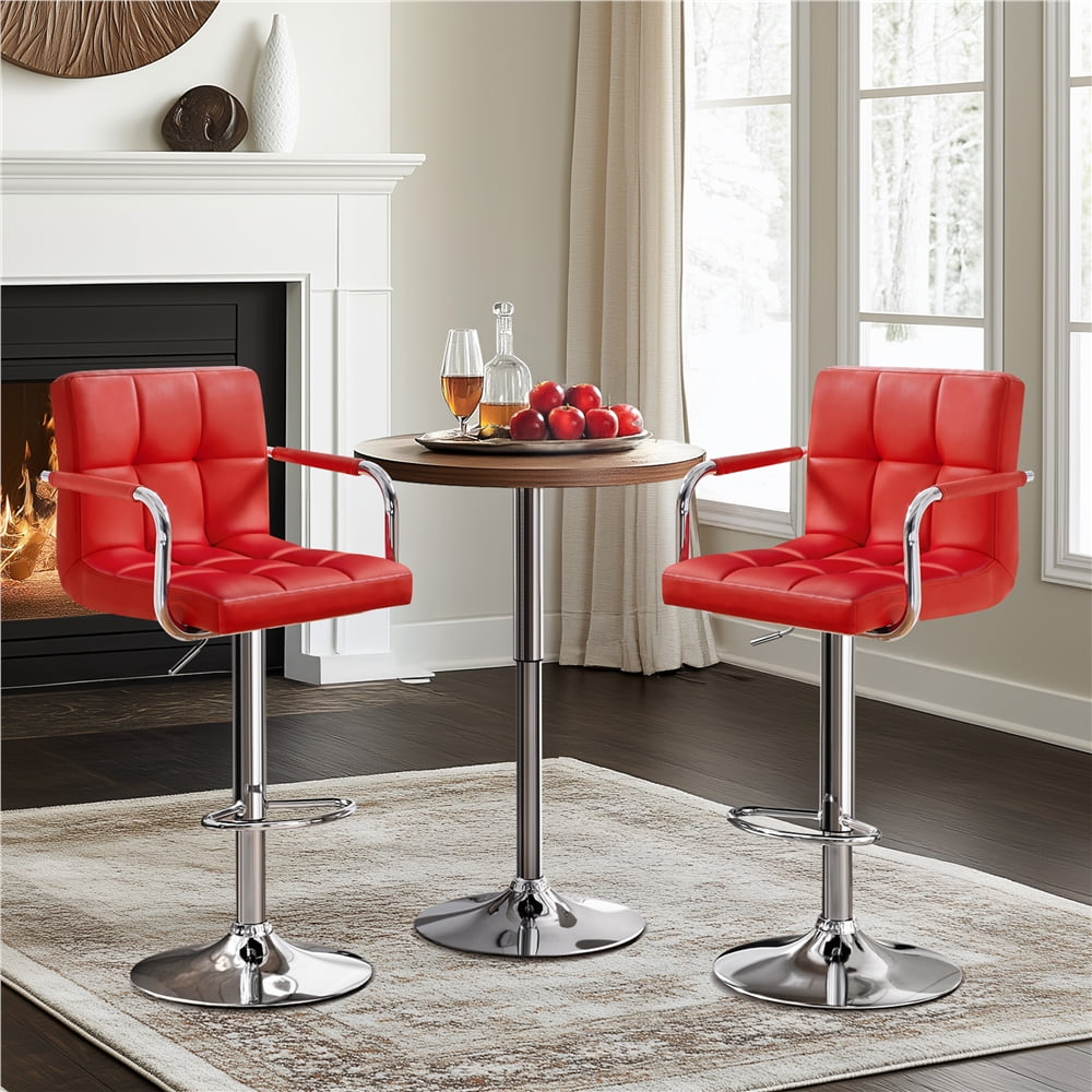 Yaheetech 2pcs PU Leather Adjustable Bar Stools for Dining Room, Red