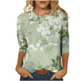 thumbnail image 2 of Amidoa Floral Women Tops Green Plus Size 3/4 Sleeve Crewneck Graphic Tees Womens Shirts XL, 2 of 5