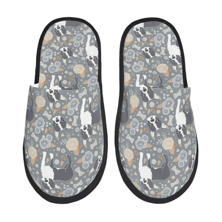 

Fuzoiu Cute Dog And Flowers Print Unisex Furry Slippers Plush Indoor Shoes Trendy House Slippers Anti-Skid EVA Sole House Shoes for Home Office and Travel -Medium