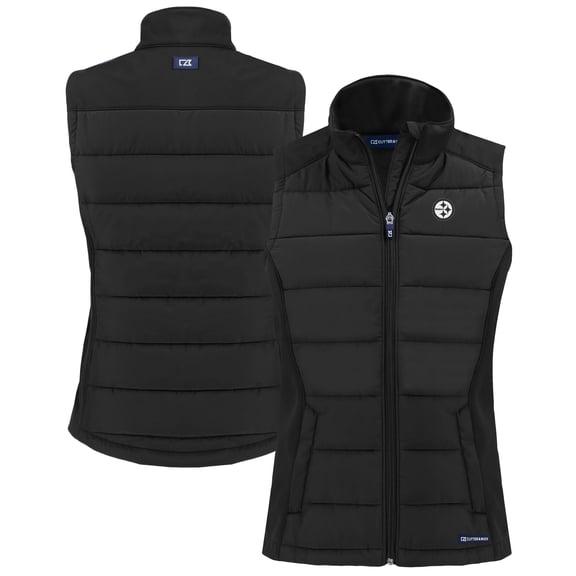 Women's Cutter & Buck Black Pittsburgh Steelers Evoke Hybrid Eco Softshell Recycled Full-Zip Vest