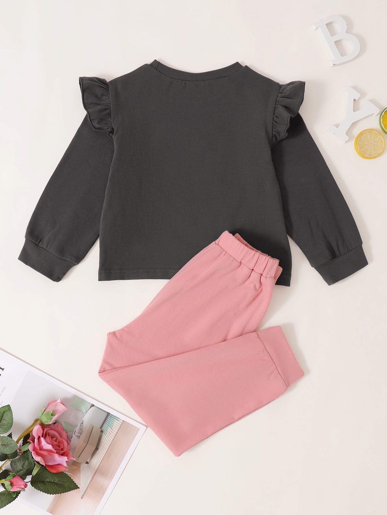 6T Little Girl Fall-Winter Outfits Pants Sets 7T Little Girl Long Sleeve Unicorn Prints Tops Elastic Pants 2PCS Set Gray