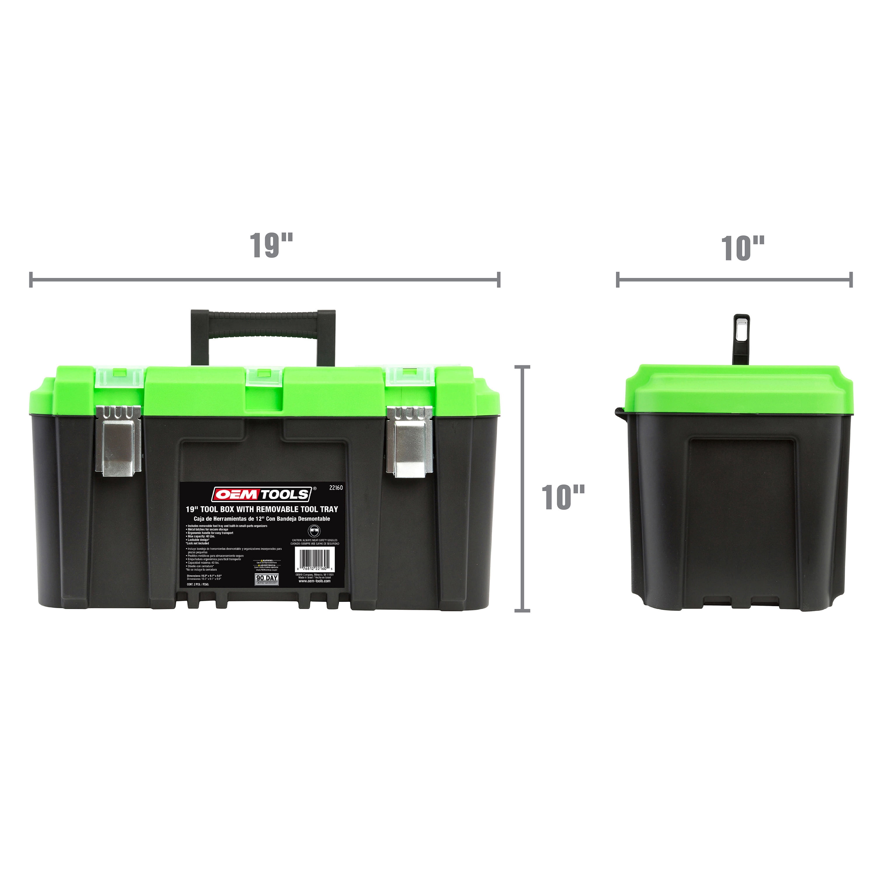 OEMTOOLS 22160 19 Toolbox with Removable Tray, Large Plastic Tool