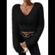thumbnail image 1 of Suéter Corto de Larga con Cuello en V para Mujer, Informal, Liso, Ajustado, Cálido, de Punto Negro M, 1 of 8