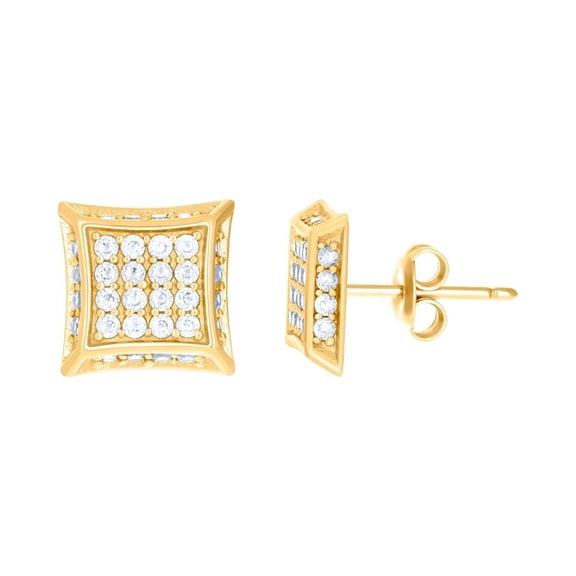 10k Yellow Gold Womens Cubic Zirconia Square Stud Earrings 8.8x8.8mm Wide Stud Earring for Women