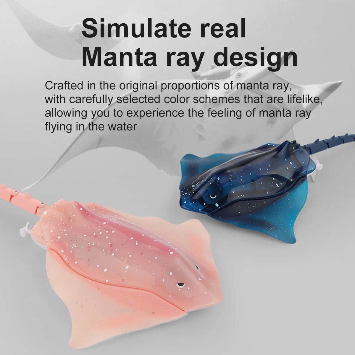 Pool Toys Remote Control Stingray Diving into Water High Simulation Manta ray Lights bulit-in Rechargeable Battery Remote Control Bathtub Summer Pool Toys Great Gift RC Boat for 8-12 Year Kids Blue