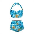 thumbnail image 3 of Yuyamidu 2 Pieces Blue Women Swimsuits Elastic High Waist Bikini Set, Summer Style Bathing Suits Size XL Beach Pool Travel Tankini Starfish Pineapple Halter Swimwear, 3 of 6