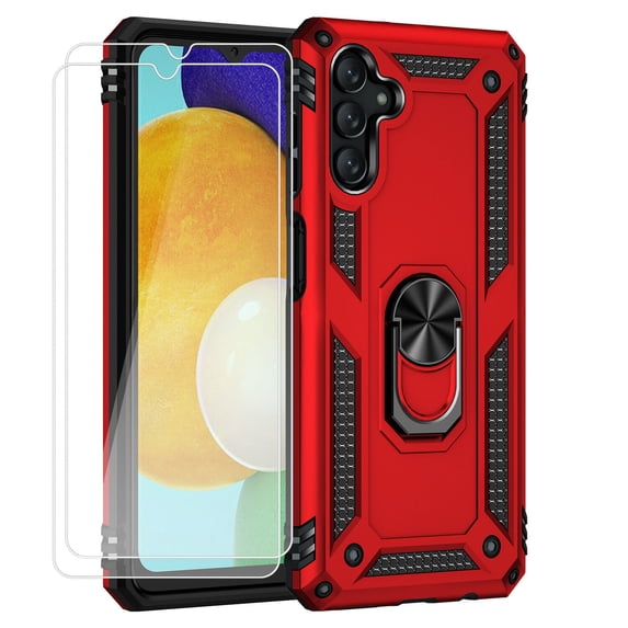 Aggxpf Samsung A14 5g Case Screen Protector Pack, Tempered Screen Protector Phone Case with Metal Ring Stand for Galaxy A14 5G, Red