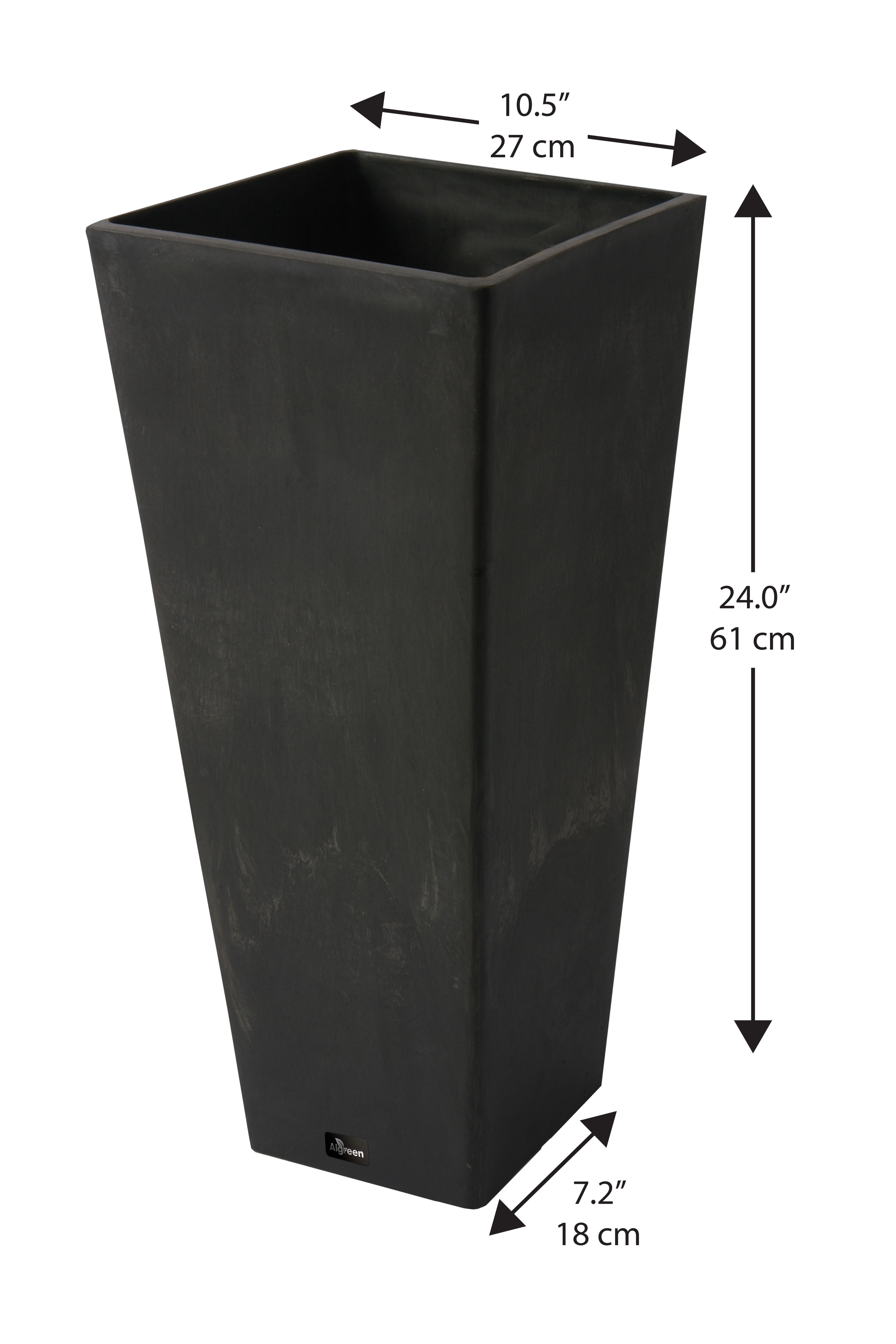 Valencia 10.5"x24"H Square Planter with Water Tray, Black