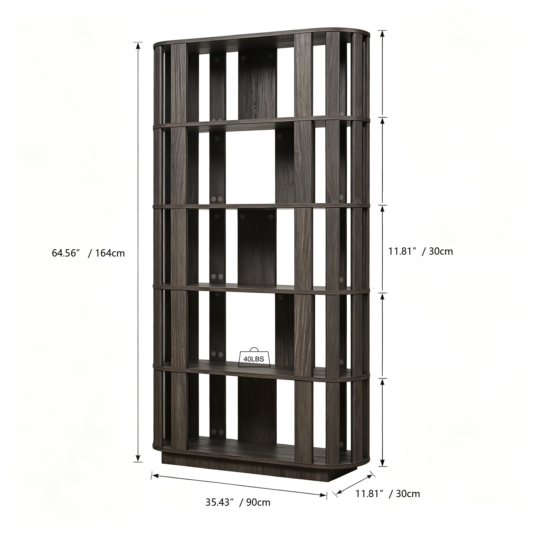 Wooden Oval Open Bookshelf, MDF Grid Frame Freestanding Bookcase, 5-Tier Easy Assembly Storage Display Rack for Living Room Home Office Decor, DIY Free Combination Storage Cabinet Study Room