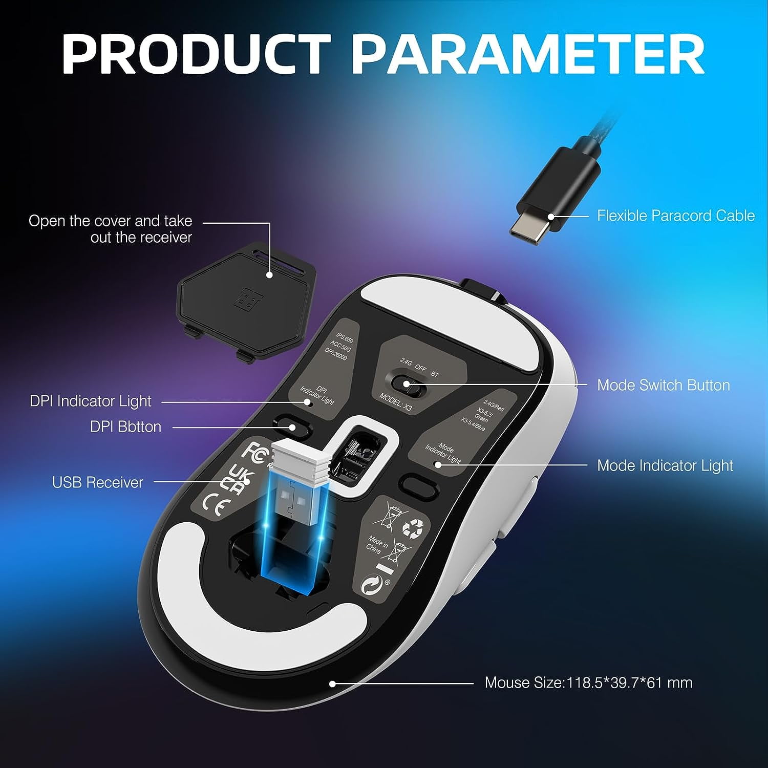 ATTACK SHARK X3 Wireless Gaming Mouse, 49g Ergonomic Design, Tri-Mode Bluetooth/2.4G/USB-C Wired, PAW3395 Optical Sensor, 26000 DPI, Programmable Buttons, for PC/Laptop/Mac, Black