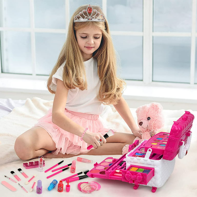 Kids Makeup Kit for Girl Toys, Sendida 60pcs in 1 Toys for Girls Real Washable Makeup Girls Princess Gift Play Make Up Toys Makeup Vanities for Girls