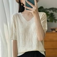 thumbnail image 2 of Uaswgudfs Women's Cotton Solid Color V-Neck Blouse Tee – Loose-Fit Casual Short Sleeve Summer Top 2025, 2 of 3