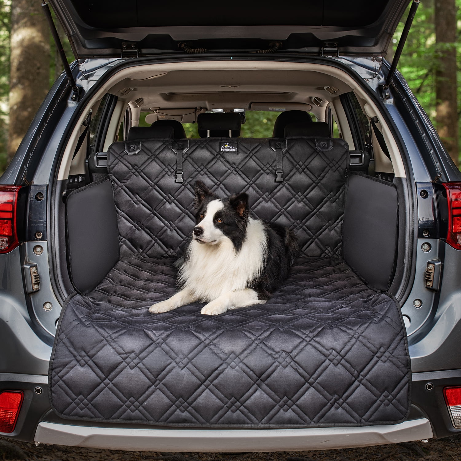 SUV Car Boot Liner For Dogs Quilted Nylon Oxford Fabric Waterproof Non-slip Bumper Flap Durable Collapsible Heavy Duty Pet SUV Boot Seat Covers Bumper Protector Trunk Cargo Liner Cover Mat Black 