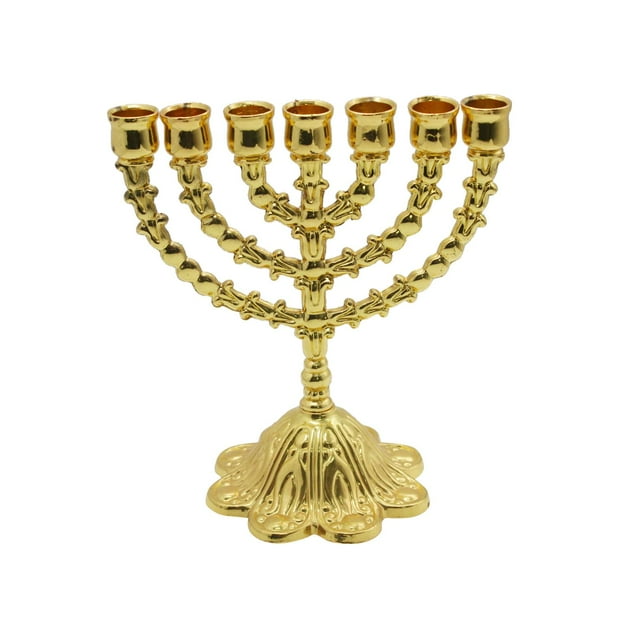 Candelabro judío de Hanukkah Menorah, candelabro de 7 brazos, tradicional para cenas a la luz de las velas, 6,7 pulgadas de alto, decoración del hogar Dorado