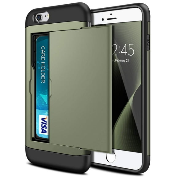 Card Slot Holder Wallet iPhone 6 / 6s Case (Dark Green) Dual Layer Shockproof with Heavy Duty Protection