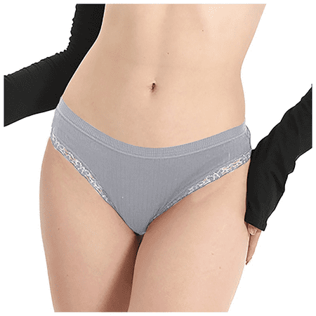 Fulorrnie Lace Trimmed Low Rise Thong Seamless No Show Panties Women s Underwear Cotton Lingerie Everyday Briefs  Grey  XL