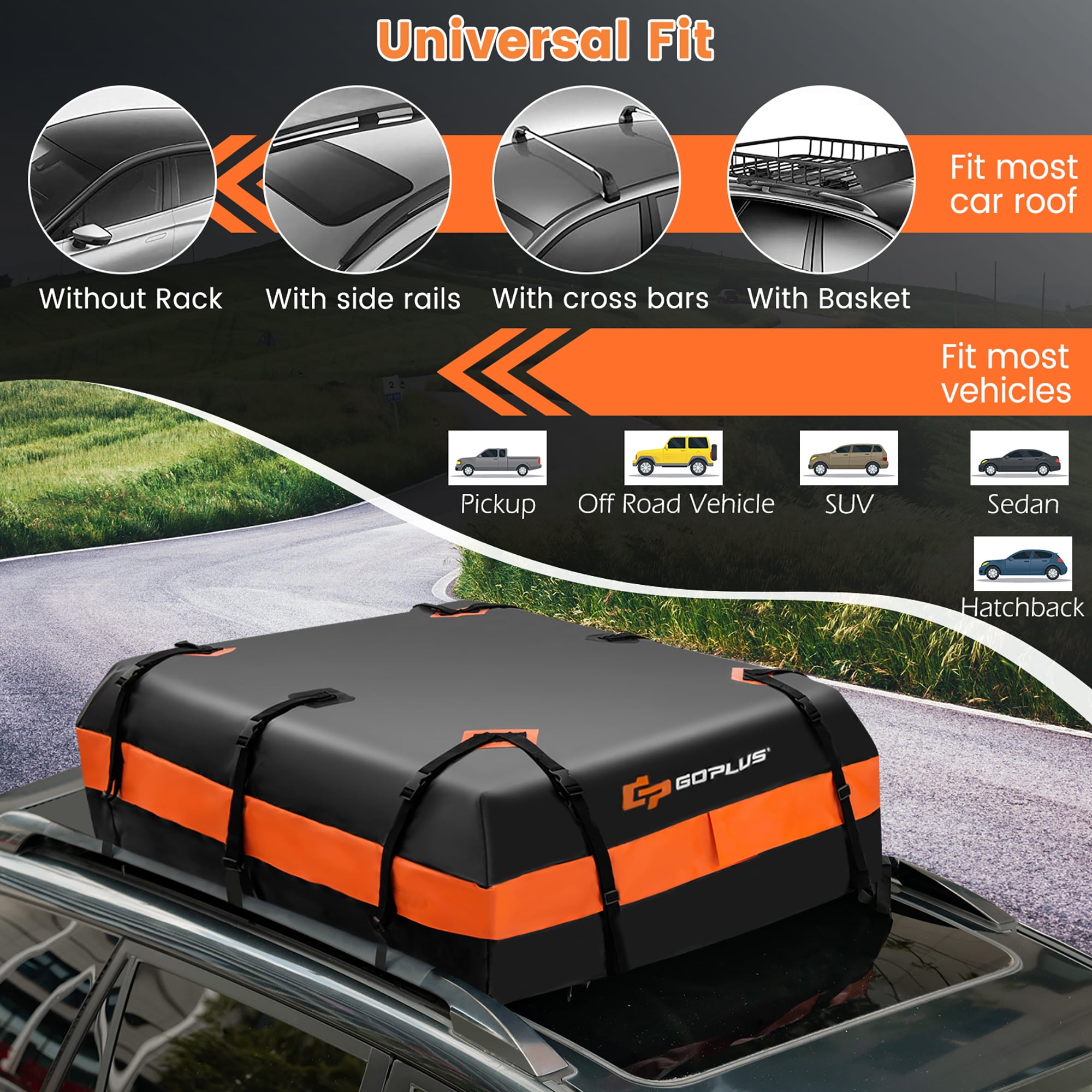Jojoy Lux Car Rooftop Cargo Carrier Bag, 15 Cubic Feet Waterproof Heavy Duty 720D Car Roof Luggage Bag for All Vehicle with/without Racks