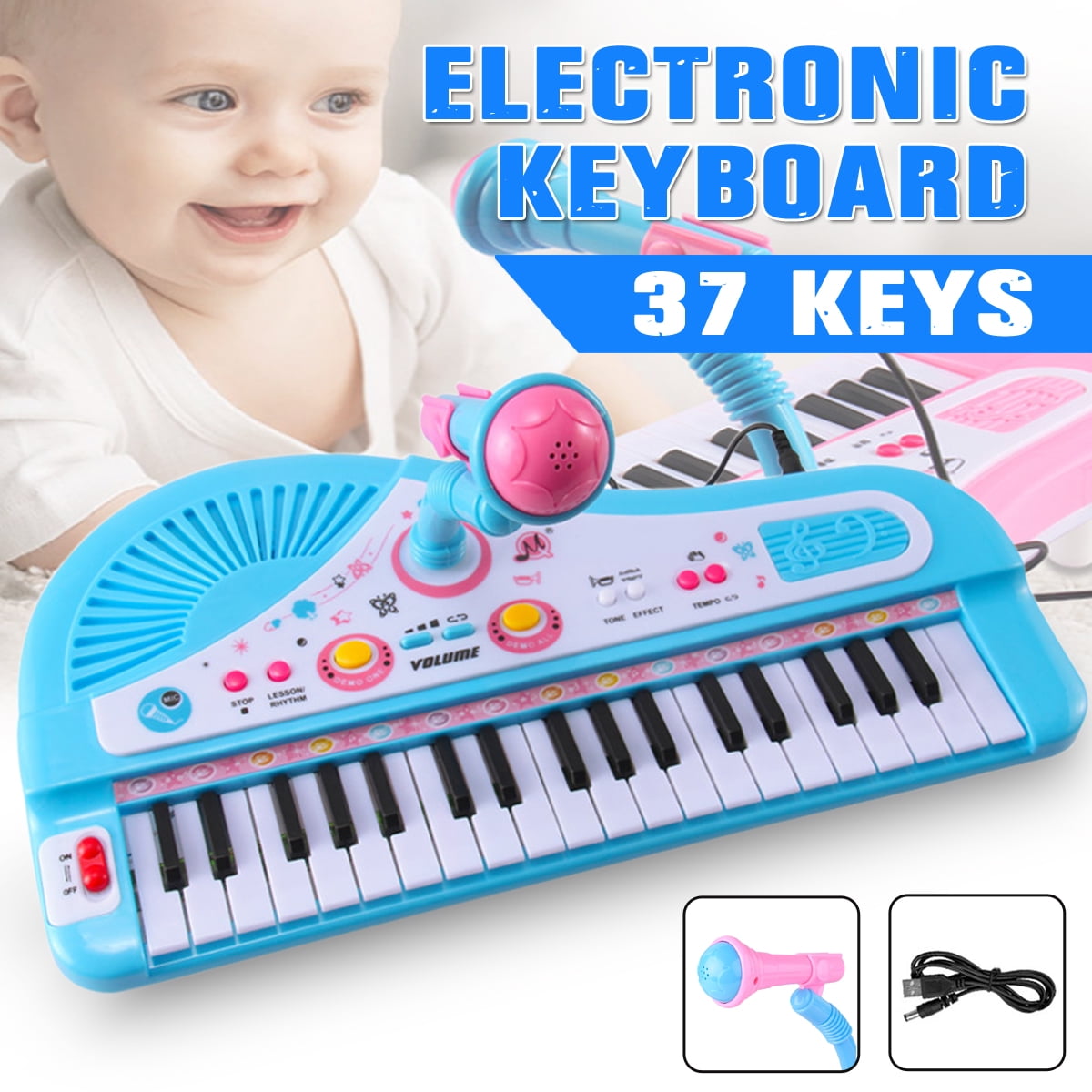 Garosa Piano Keyboard Toy 37 Keys Teclado eléctrico Musical multifunción Toy con micrófono para niños de 3 4 5 6 años Niñas o niños Azul 