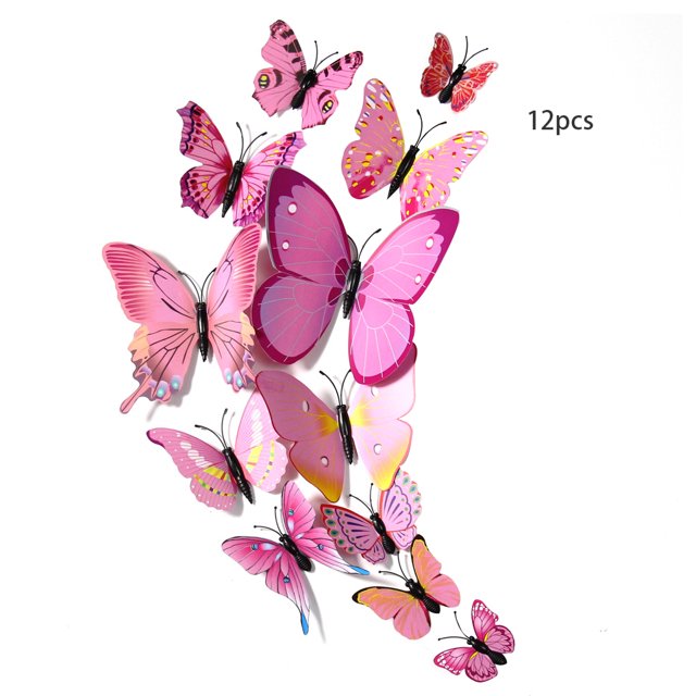 Advancent 12 Uds 3D mariposa pegatina de pared en la pared decoración del hogar mariposas para niños habitación de bebé dormitorio techo decoración Decoración del hogar Rosado rojo Advancent HA002018-03