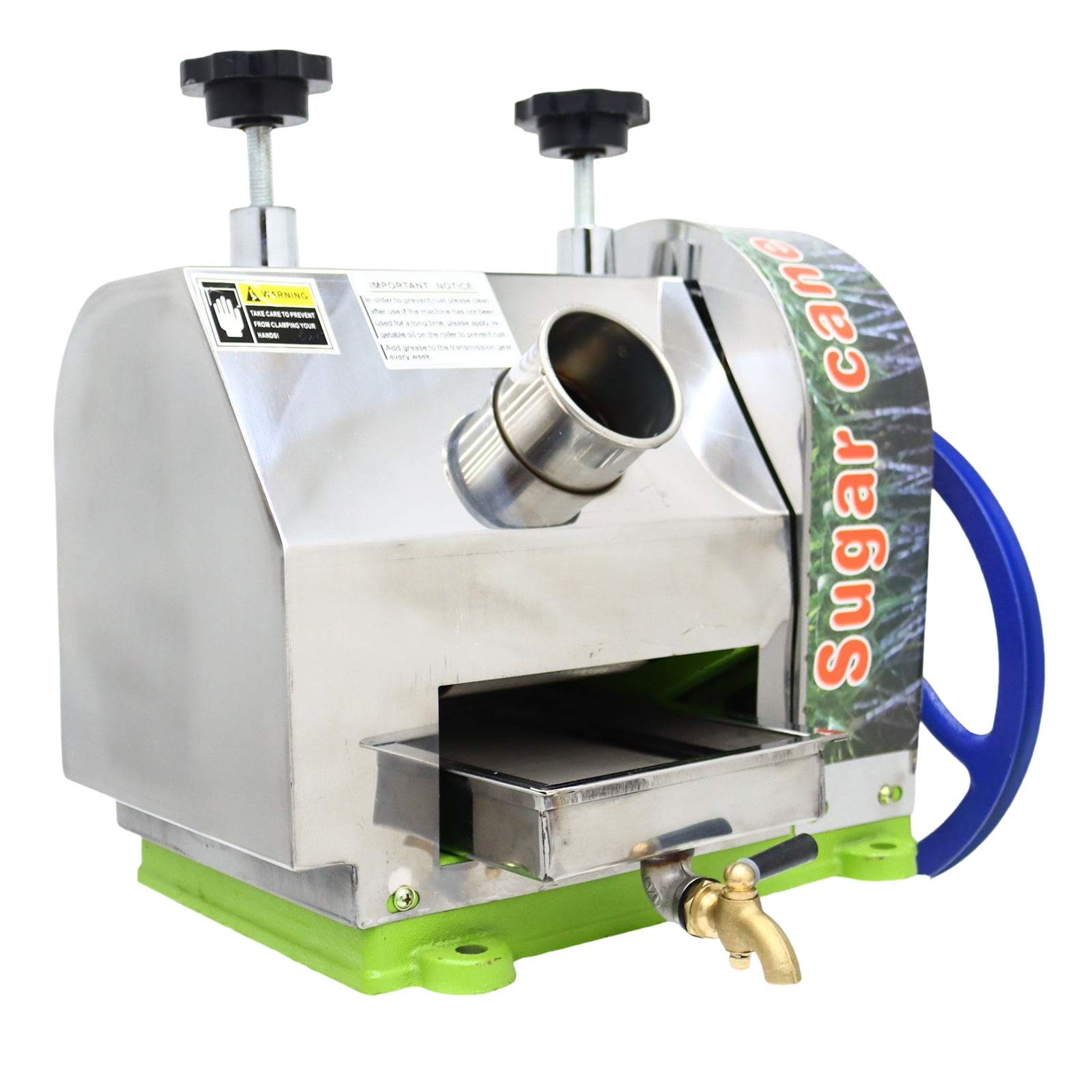 PreAsion Sugar Cane Pess Juicer Machine Manual Sugarcane Juice Extractor Stainless Steel Shell with 2 Knives