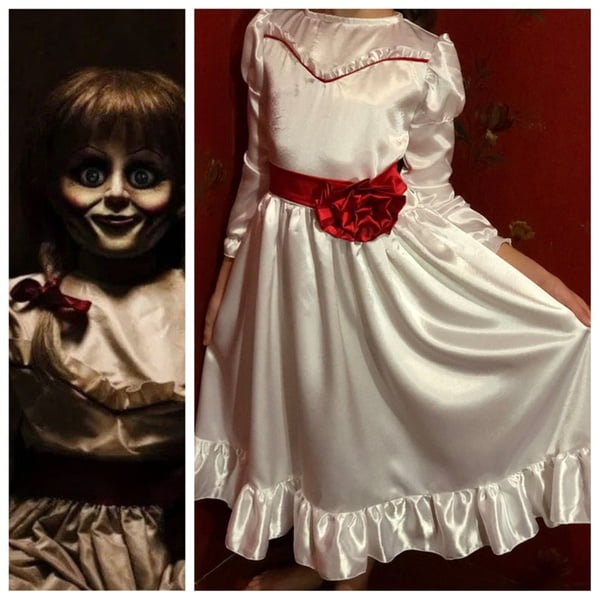 Women's Funny White Dress Long Sleeve Dress Annabelle Costume Women's Funny White Dress Long Sleeve Dress Annabelle Costume