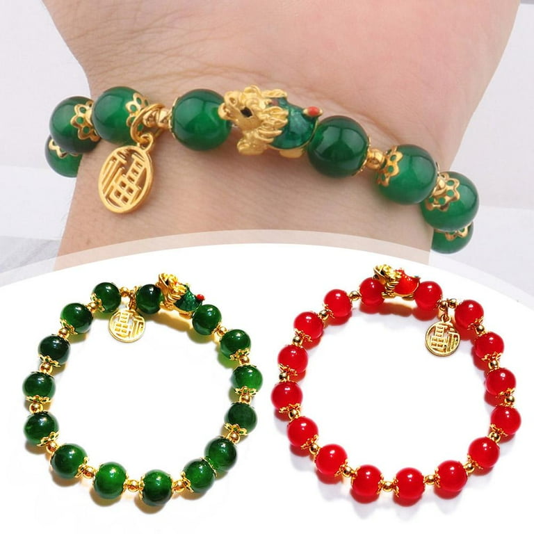 Feng Shui Bracelet Wealth Lucky Dragon Fu Letter Charm Beaded Bracelets  Chinese Year of Dragon Gold Luck Friendship Bracelets Jewelry Gift