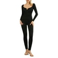 thumbnail image 1 of SUNSIOM Women's Long Sleeve Unitard Jumpsuit Bodycon Front Ruched Deep V Neck Stretchy Long Romper Clubwear for Spring Fall, 1 of 6