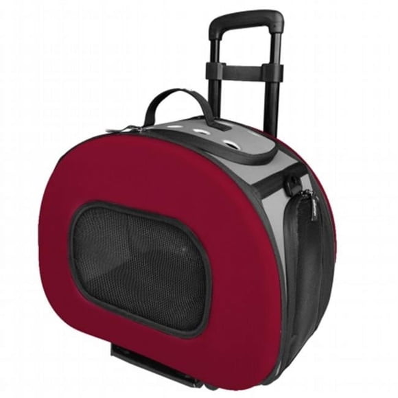 Pet Life B51RDMD Tough-Shell Wheeled Collapsible Final Destination Pet Carrier- Red - Medium